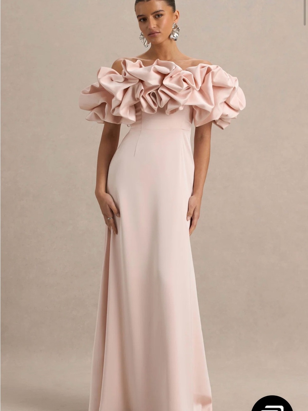 Club L London Allie Pale Pink Puff Bardot Maxi Dress